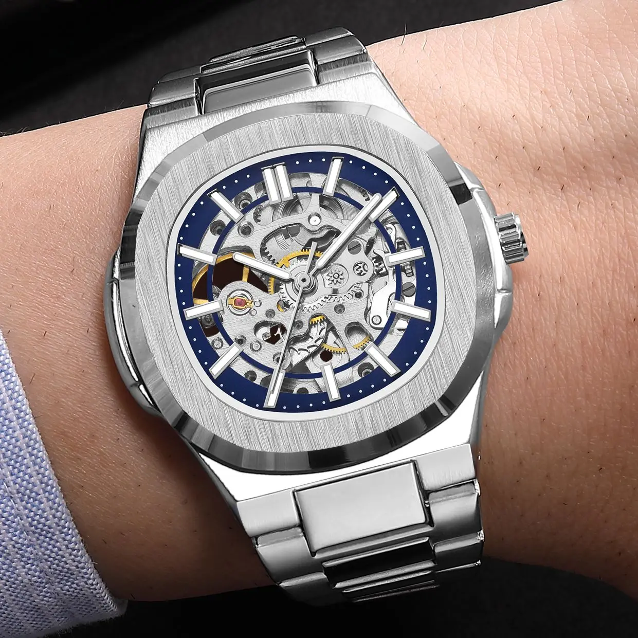 Men's Watches Luxury Automatic Watch For Men Mechanical Wristwatch Skeleton Stainless Steel Sapphire glass Male Clock 2023