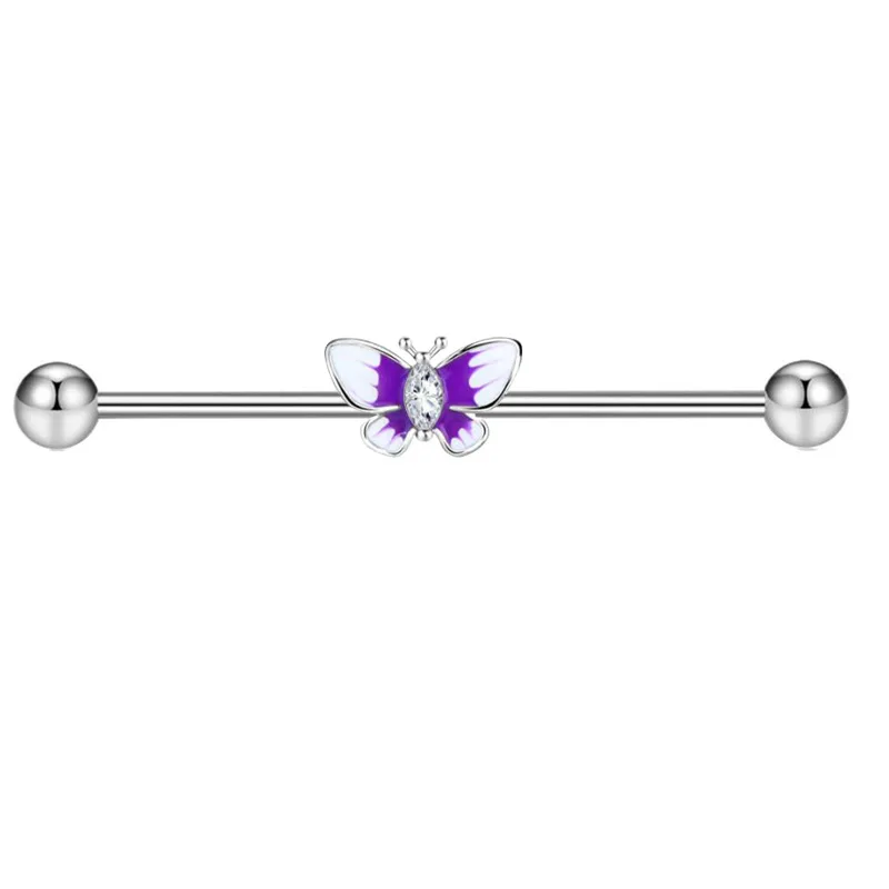 1PCS Stainless Steel Butterfly Industrial Piercing Barbell 14G Star Industrial Earring Tragus Cartilage Jewelry Rings