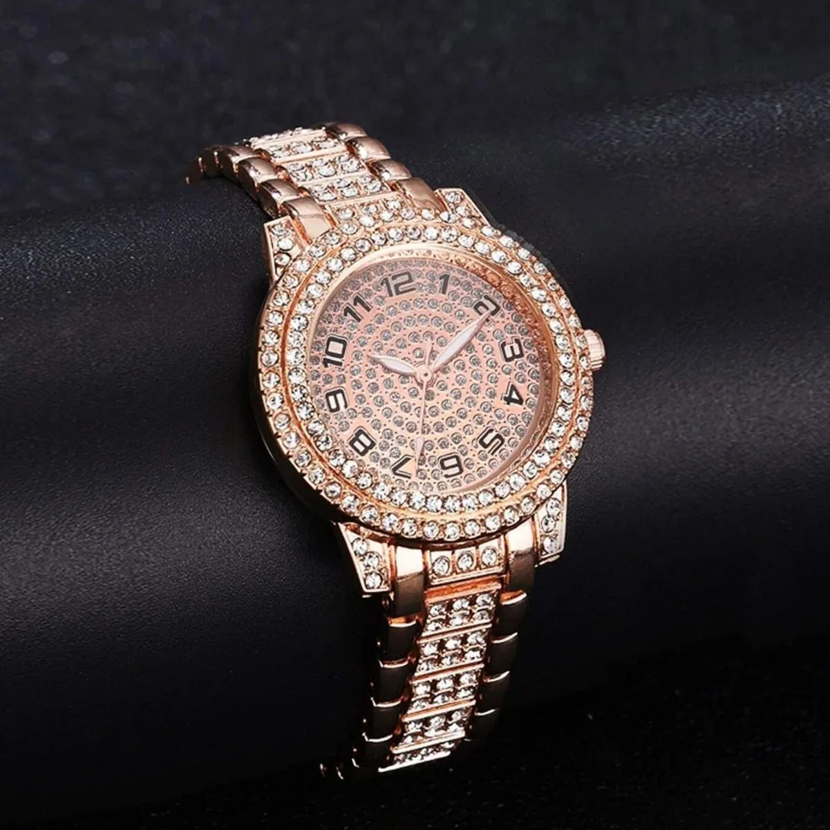 6 قطع/مجموعة ساعة نسائية فاخرة من حجر الراين كوارت...