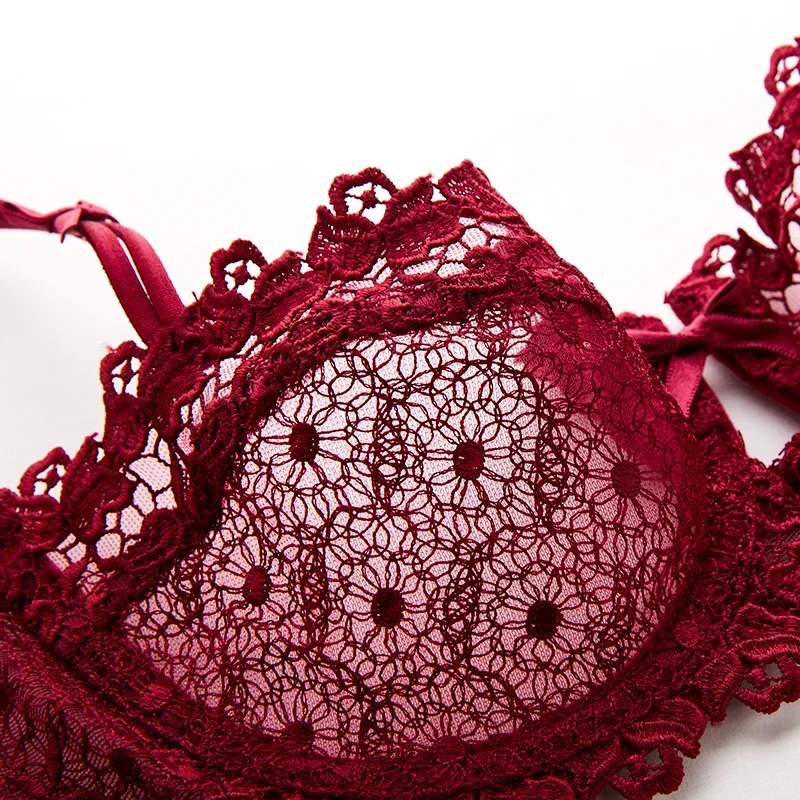 Plus Size Sexy Half Cup Lace Bra Sheer Mesh Unlined Bralette for Women A D Cup, Invisible Push Up Underwire Lingerie Set 5