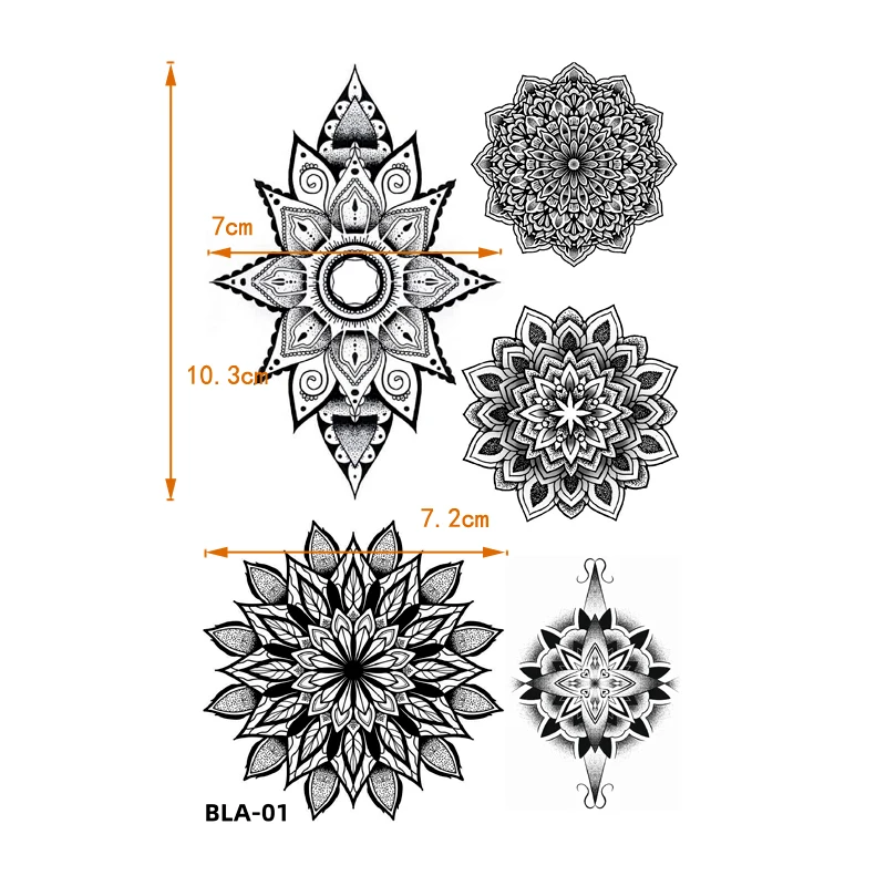 Mandala Blumenmuster Wasserdicht Temporäre Tattoos Aufkleber Lotus Tattoo Body Art Datura Fake Sleeve Tatoo Männer Feder Tatuagens – Detail 2