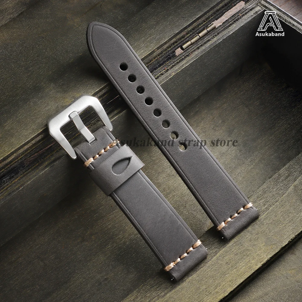 Vintage Crazy Horse Oil Wax Leather Watch Strap with Pin Buckle - Universal Men's Accessory