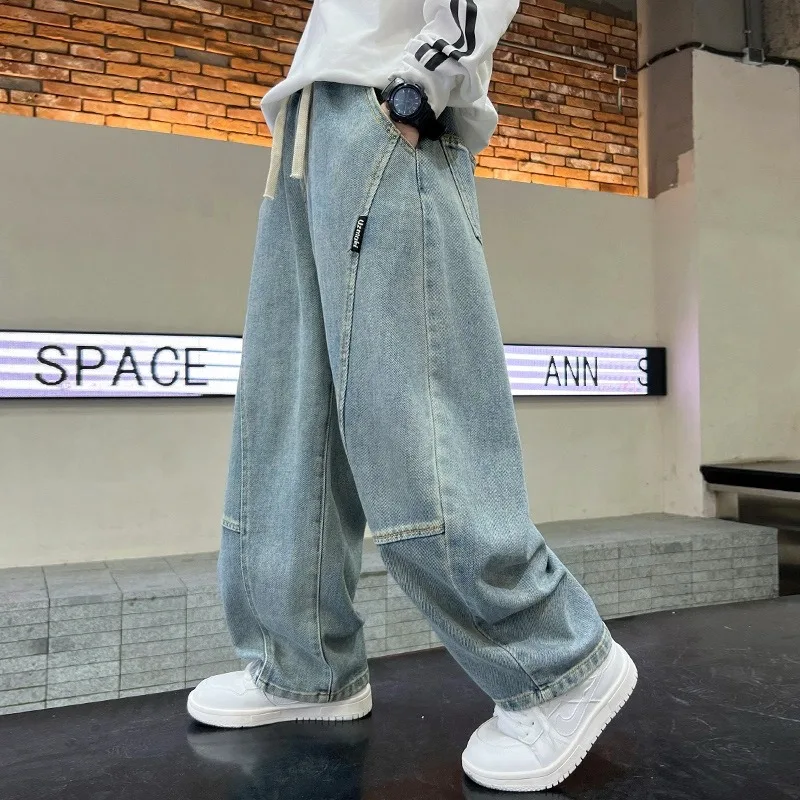 Boys Scimitar Jeans Spring and Autumn New Children's Wide Leg Pants Medium Older Boys Pants - 2