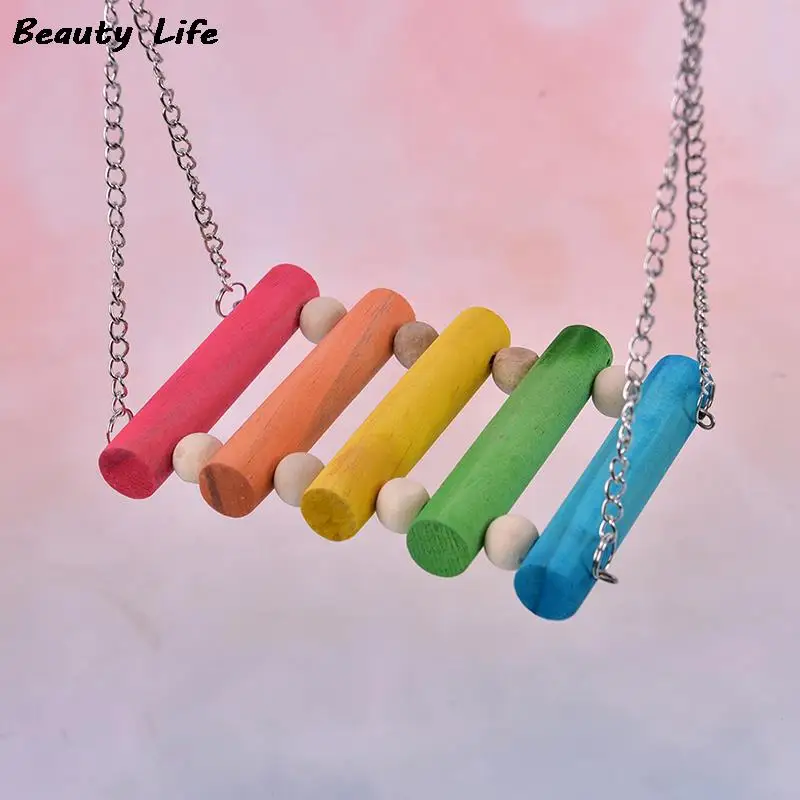 Bird Hanging Swing Toys Wood Parrot Parakeet Perches Finches Pets Accessories