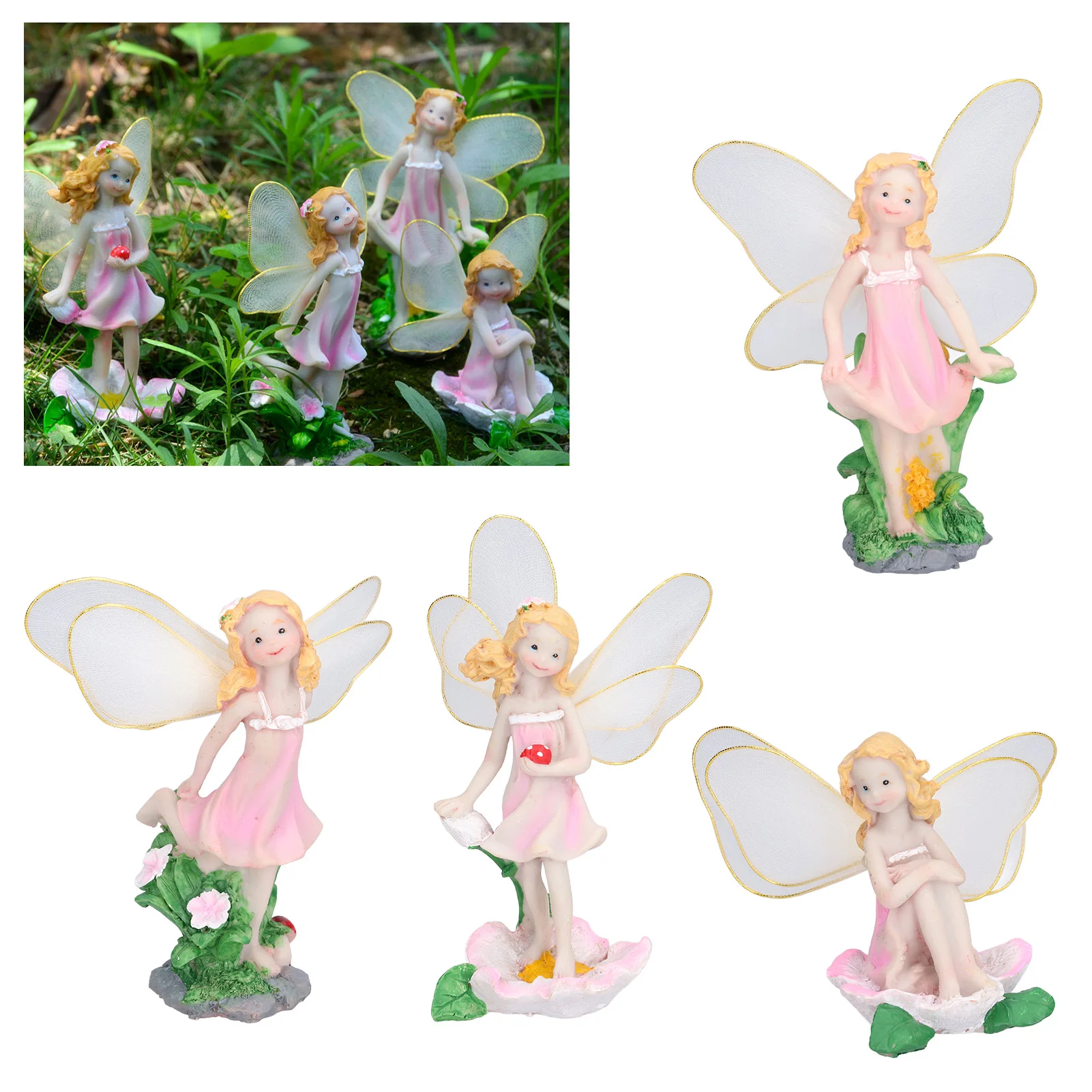 

4Pcs Flower Fairies Figurines Statue Garden Home Ornament Resin Model Miniature Landscape Decor