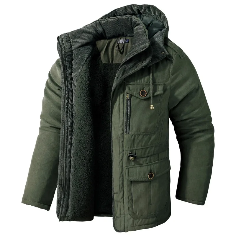 Men's Jacket, Cashmere Wool jacket, Military Outdoor Windproof Hooded Cotton Jacket, Men's Warm Winter Jacket