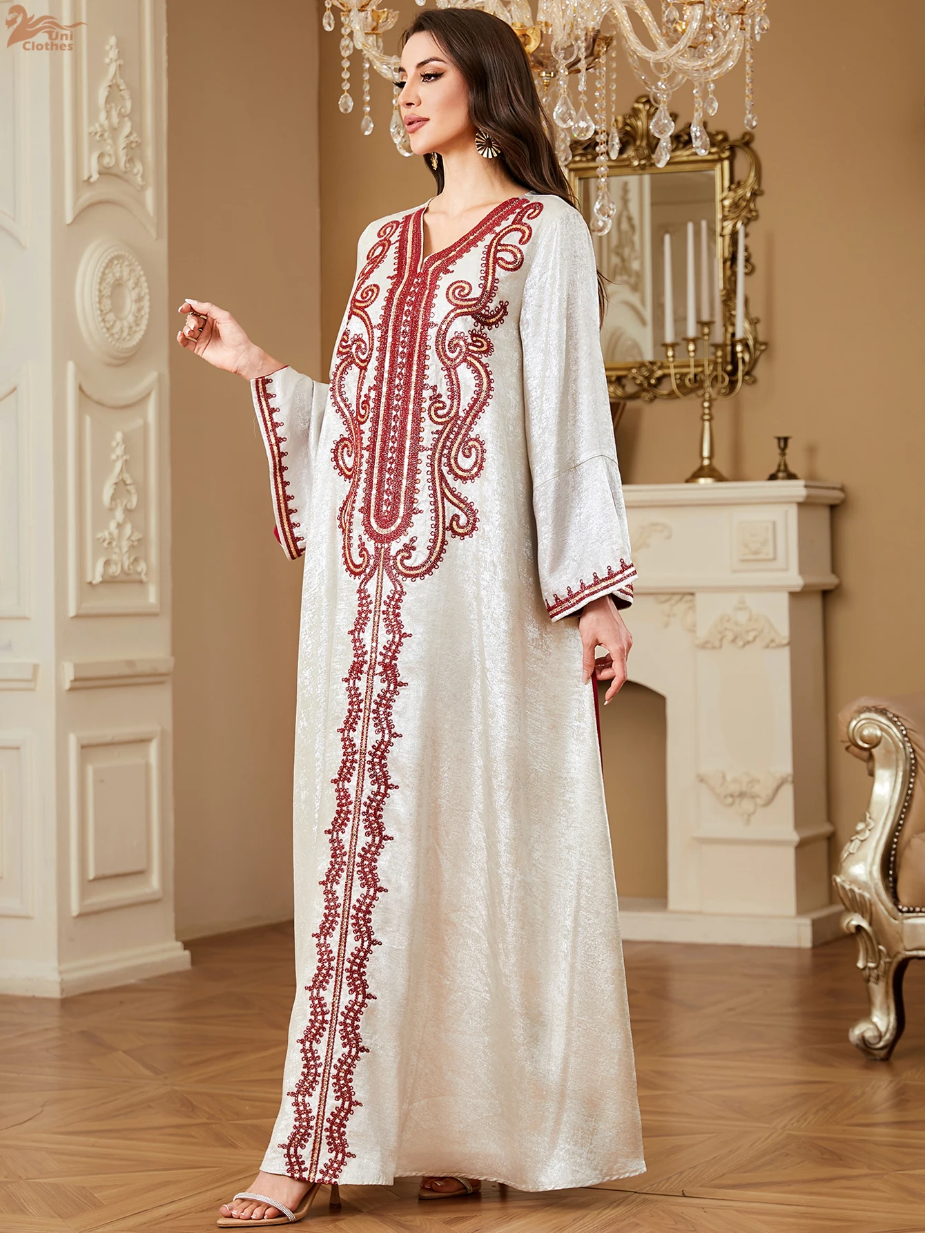 Zahraa Ramadan Muslim Women's Embroidered Loose abaya with Hijab Dresses For Women Gala Morocco Dubai Elegant Casual Kaftan 4