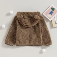 Hooded Coat Baby Boy Girl Fuzzy Jacket Winter Warm Clothes 3D Bear Zipper Sweatshirt Closure Fleece Tops Outerwear 2