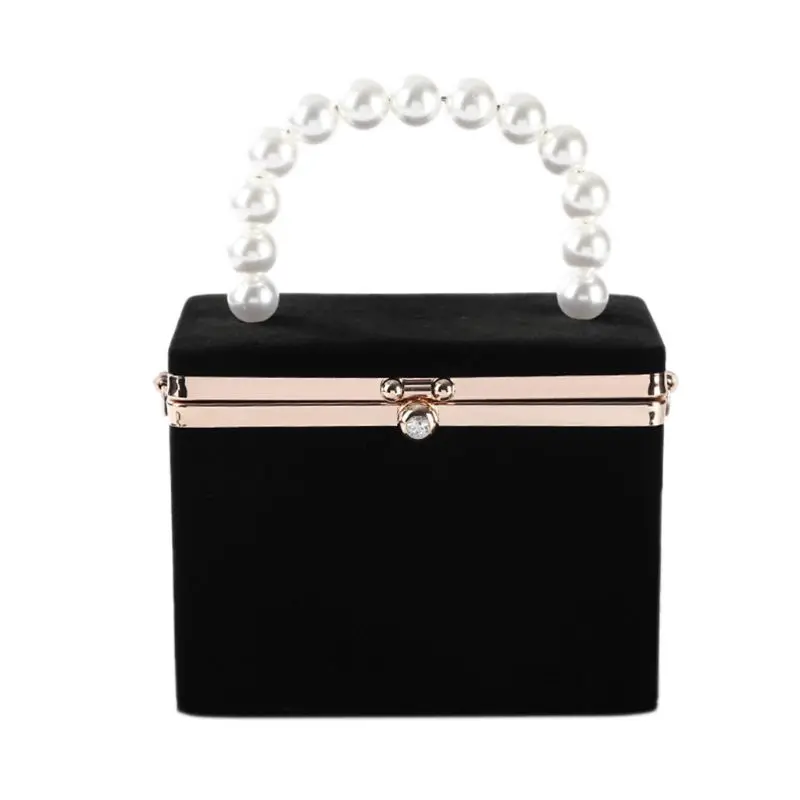 Evening Clutch Bag for Women Artificial Pearl Box Crossbody Shoulder Handbag Wed E74B