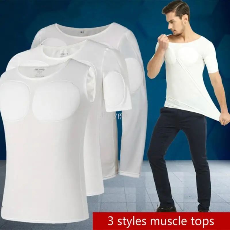 Muscle Undershirt Men Body Building Pecs Strong Chest Tops Padded Shaper Soft Enhancers Underwear