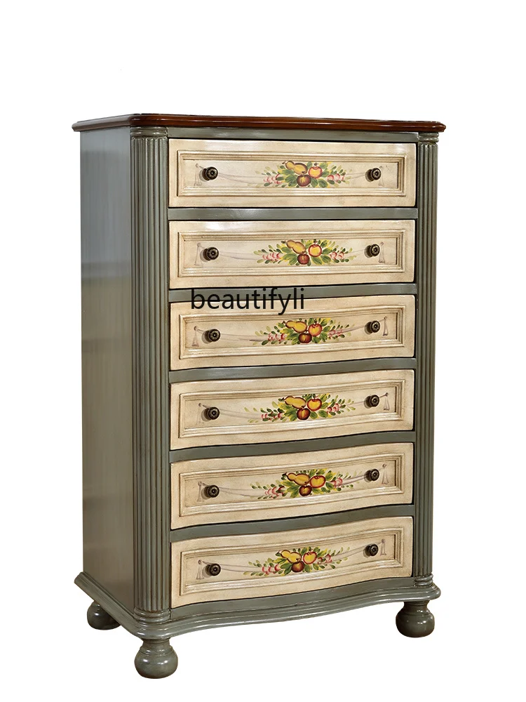 

American-Style Solid Wood Chest of Drawers Vintage Storage Cabinet Living Room Drawer Storage Cabinet