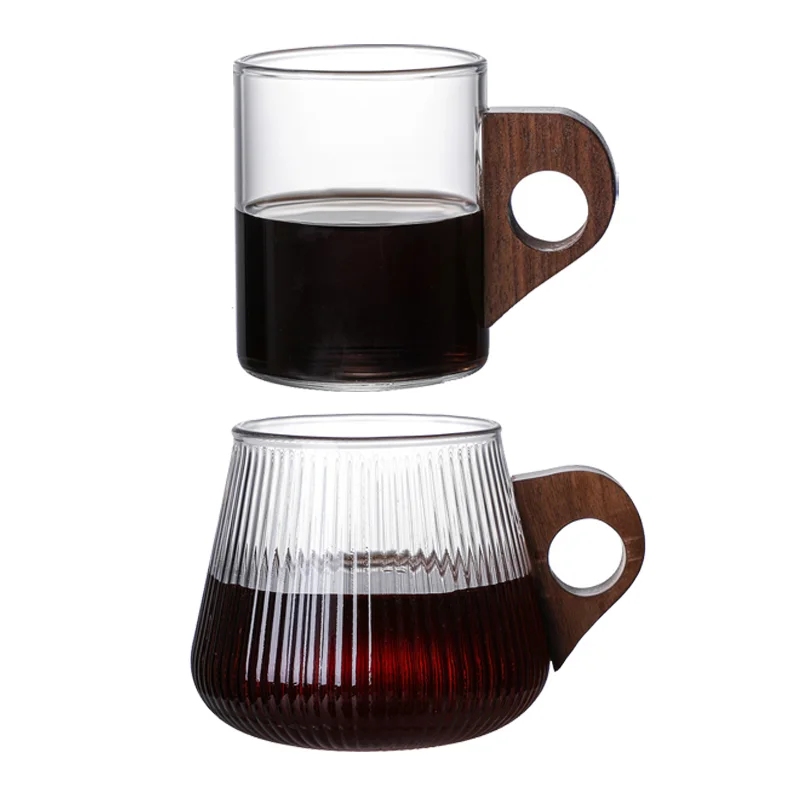 Wooden Handle Glass Tea Cup Coffee Cup Juice Cup Milk Cup Water Cup Household Hanging Ear Glass Coffee Cup