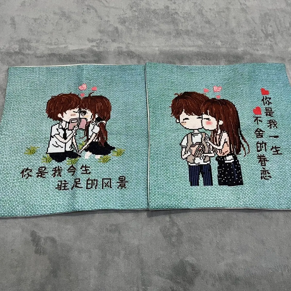 

Pure handmade cross embroidered couple pillowcases Romantic love car pillowcases A cute couple