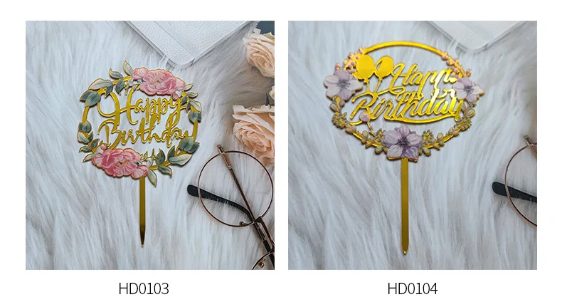 Description Picture 5 of item32 Style Acrylic Mirror Happy Birthday Cake Topper Flowers Butterfly Cake Decoration Home Birthday Party Decor Supplies