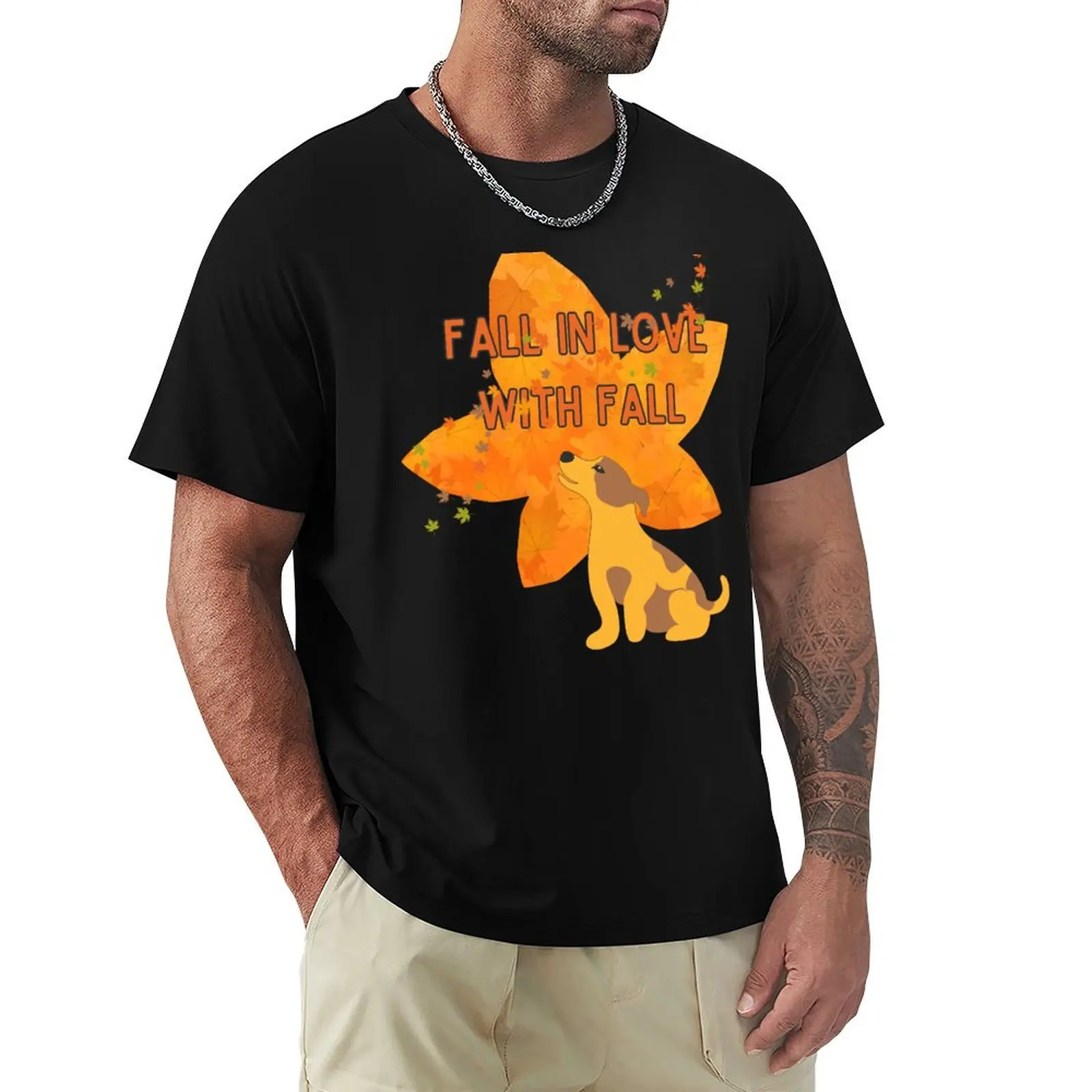 

Fall in love with fall - cute autumn dog T-Shirt anime clothes sublime t shirts for men pack