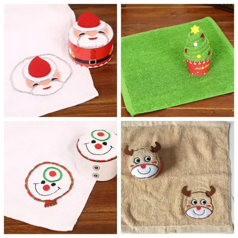 Cartoon Snowman Christmas Tree and Santa Shape Towel, Decoration for Home, Xmas Gift, New Year, 2022