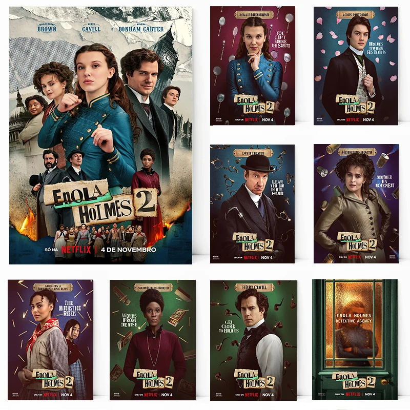 

2022 New Movie Enola Holmes 2 Film Poster Canvas Painting Millie Bobby Brown Wall Art Pictures And Prints Vintage Home Decor