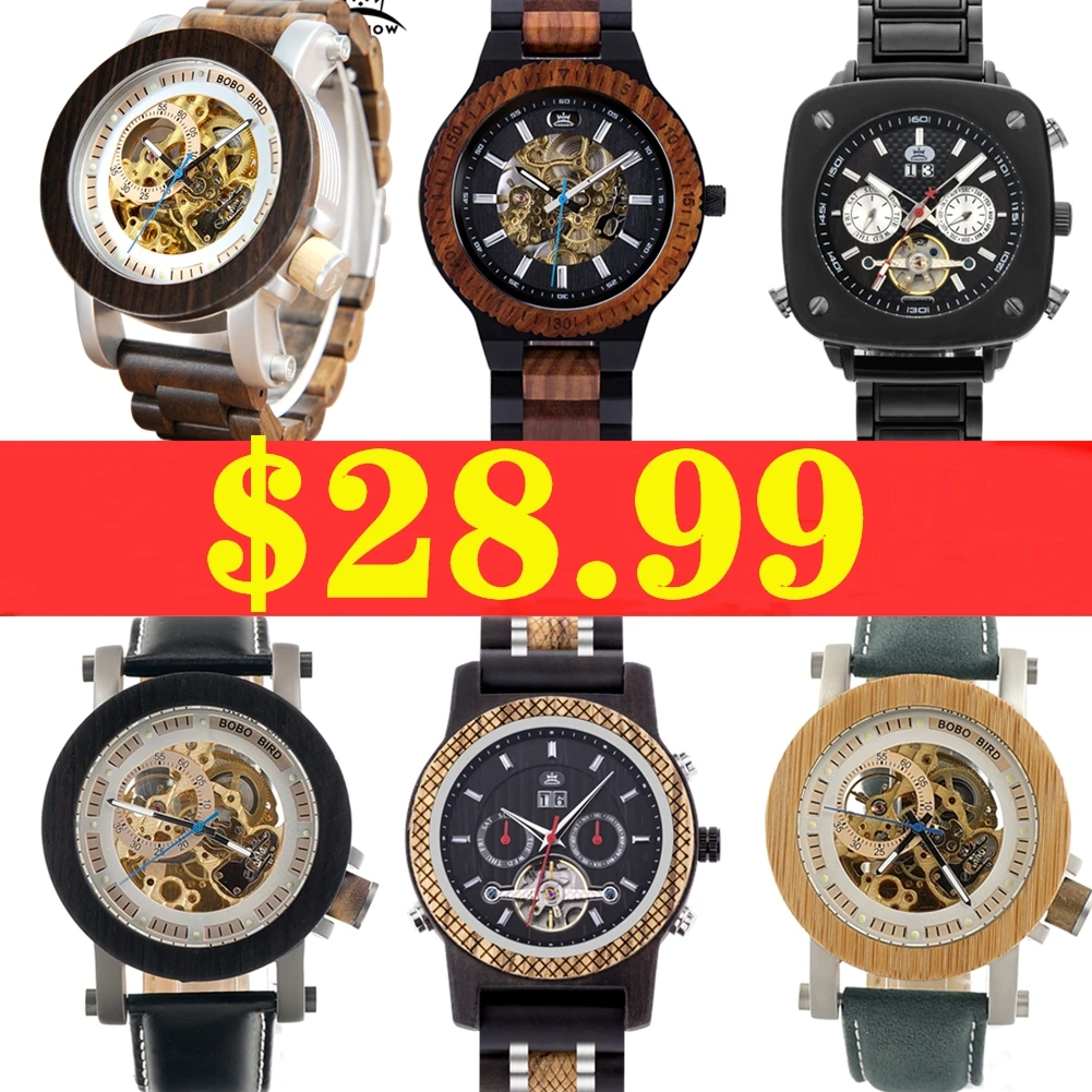 BOBO BIRD Wood Mechanical Watch Men Relogio Masculino Big Mens Watches Top Brand Luxury Timepieces erkek kol saati Customized