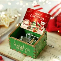 2025 Hot Wooden Hand Crank Music Box Christmas Theme Halloween Decoration Home Birthday Christmas Gift for Girlfriend 2
