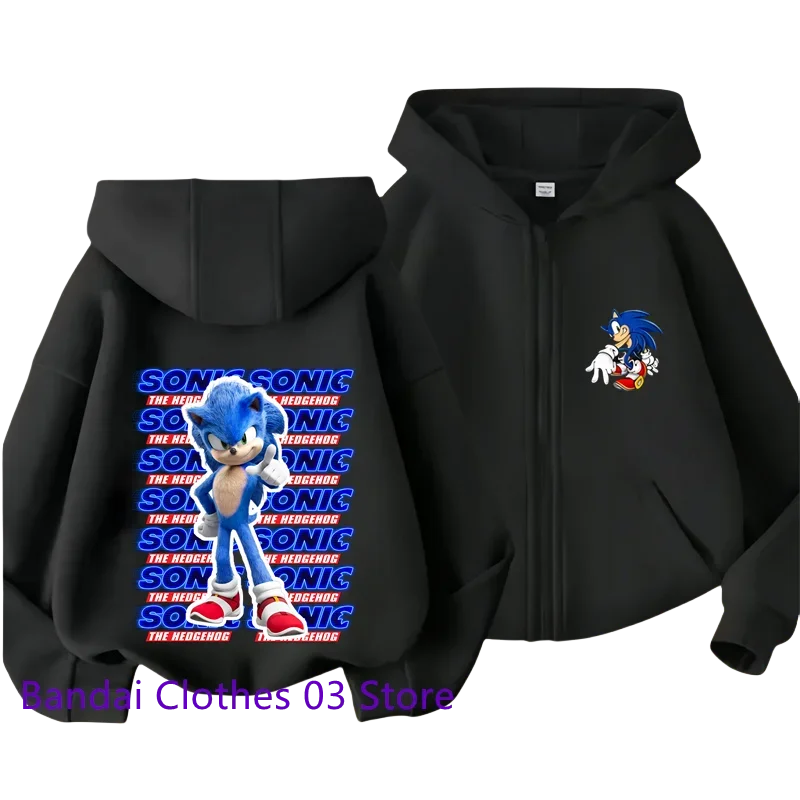 thumbnail image 1 of Sudadera con capucha y cremallera para niños de Anime Sonic Lightning con estampado de dibujos animados, sudadera de manga larga para otoño/invierno, chaqueta informal para niños de 2 a 12 años y niña, 1 of 5