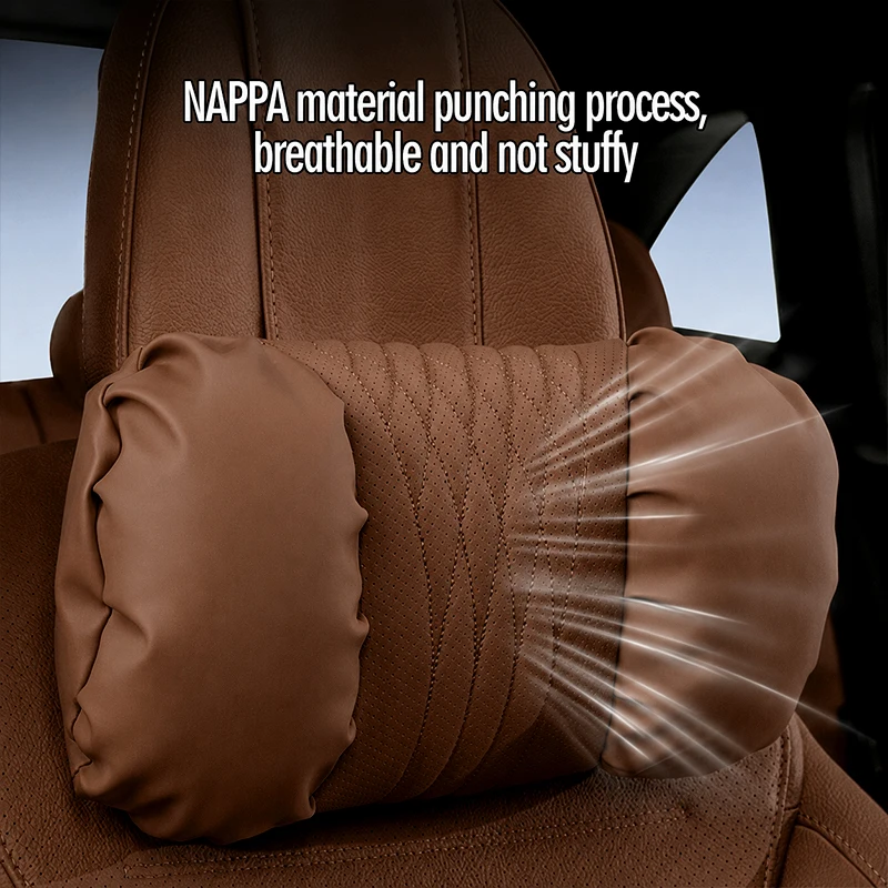 Premium Soft Nappa Leather Ergonomic Car Headrest and Lumbar Support Cushion Set