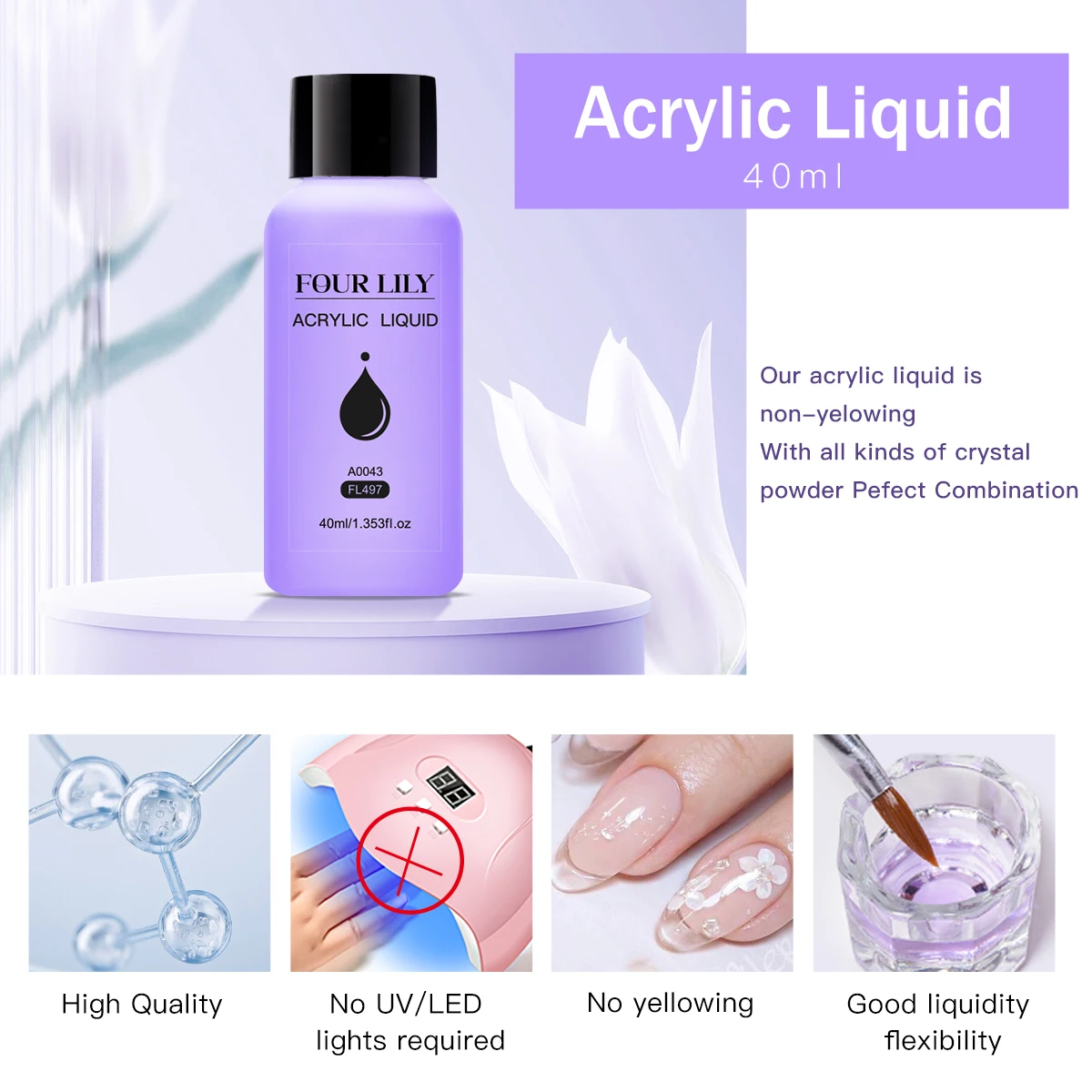 40ml Acrylic Liquid Monomer Nail Extension Liquid System Kit For Acrylic Nail Extension Quick Dry For Home DIY Salon