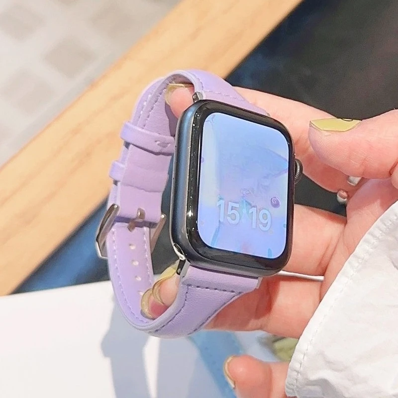 Elegant Slim Leather Strap for Women - Compatible with Apple Watch Series