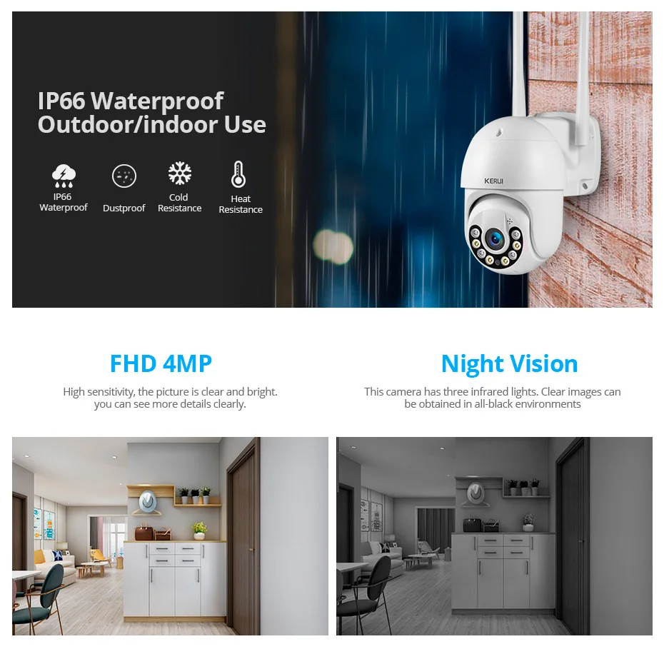 KERUI 무선 10.1 인치 LCD 모니터 NVR 키트, 홈 보안 카메라 시스템, 비디오 감시, 4MP HD H.265 PTZ 와이파이 IP 카메라, 8CH