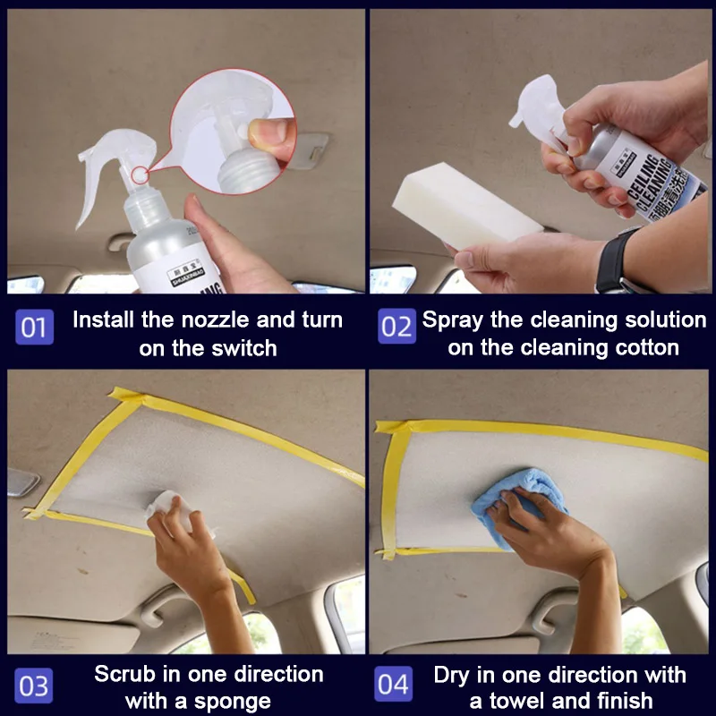 Car Interior Cleaning Agent Ceiling Cleaner Car Cleaning Tools Leather Flannel Woven Fabric Roof Dash Water-free Agent car cleaning agent
