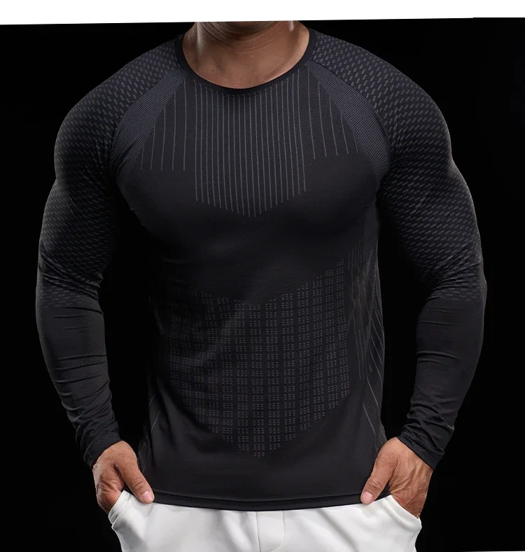Men Athletic Running Shirt Elastic Training T-shirt Gym Fitness Workout Tight Outdoor Jogging Sweatshirt