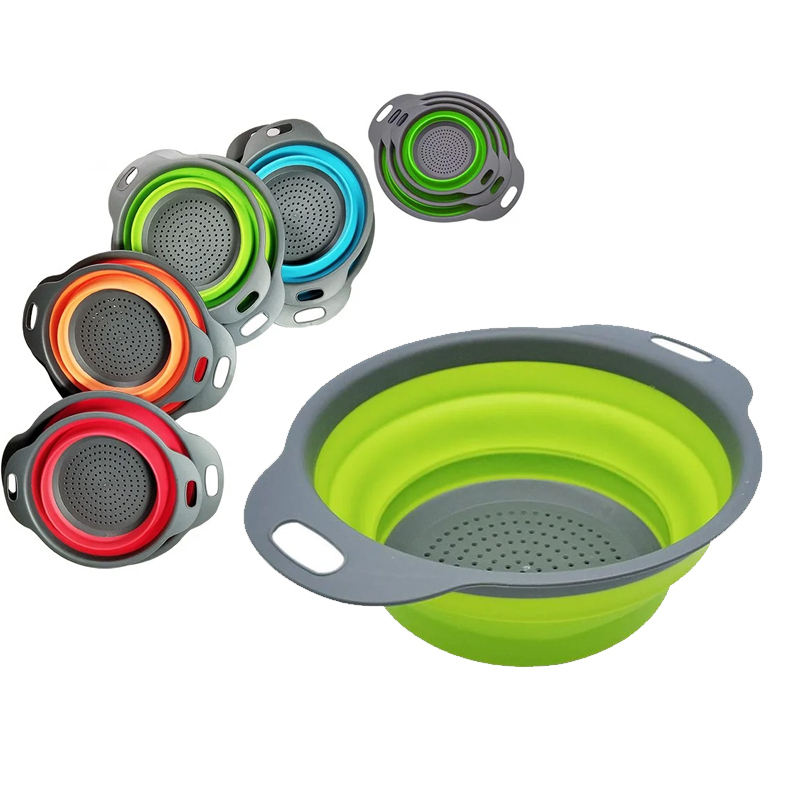 Foldable Drainer Basket Round Water Filter Basket Expandable Folding Fruit Basket Dishwashing Basket 3 Piece Set Drain Fruit Bas