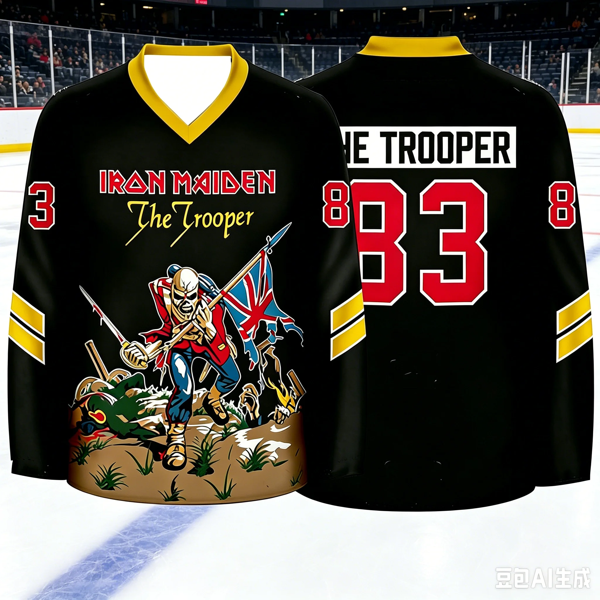 Herren-Sportshirt im Heavy-Metal-Stil mit Aufdruck von Eddie Beast Eddie Trooper Retro-Rockband-T-Shirt, V-Ausschnitt, langärmlig, Streetwear