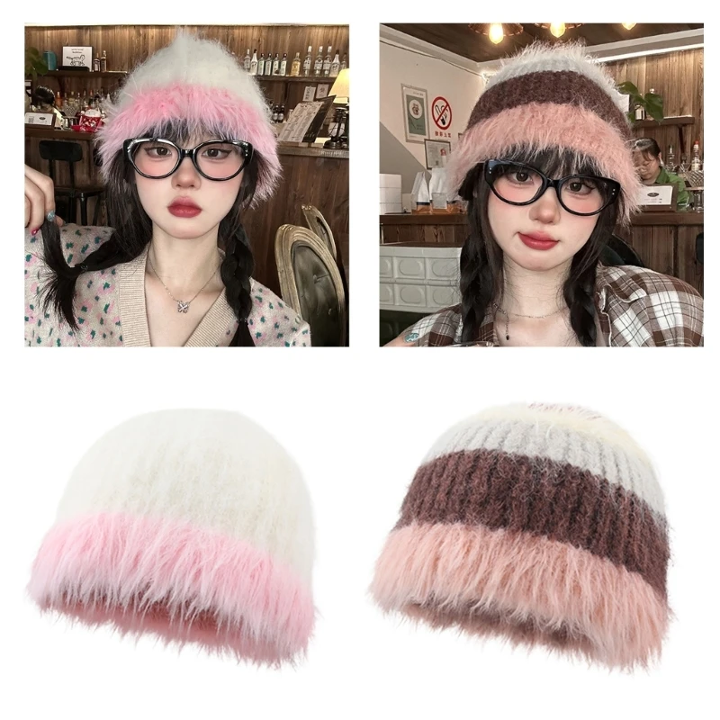 

Crochet Bucket Hat for Woman Teenagers Outdoor Foldable Commute Fisherman Hat Wide Brim Winter Windproof Skiing Hat