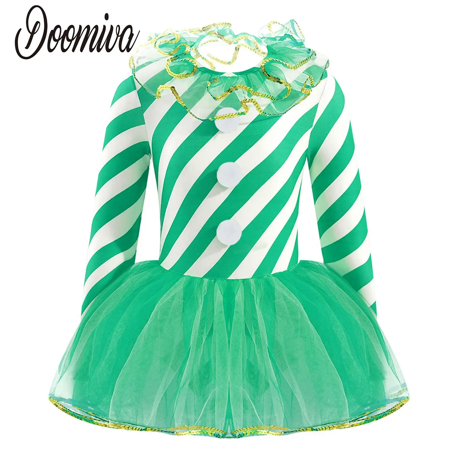 

Kids Girls Candy Cane Christmas Costume Holiday Pageant Party Ballet Dance Leotard Tutu Circus Director Dress Performance Outfit