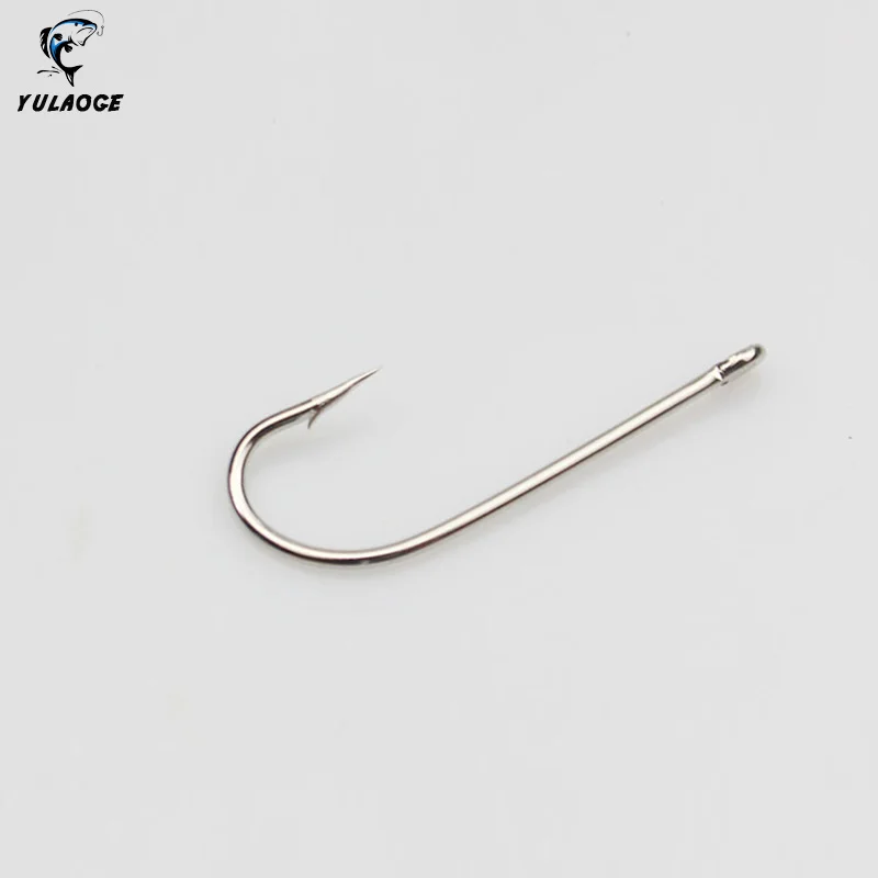 50PCS/lot fishing hooks saltwater Crooked mouth barbs and looped silver fishing hook for seahorse sea bass pomfret sea fishing