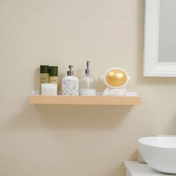 Bathroom Rack Wall-mounted Shower Room Toilet Nordic style Shelf Cosmetic Storage kitchen Multi-purpose Shelf Solid Wood 4