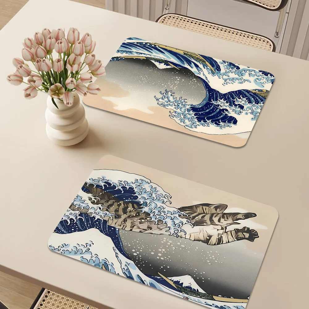 Fashion Japan The Great Wave Off Kanagawa Table Drain Pad Tabletop Absorbent Draining Mat Tableware Placemats for Table Decor 2