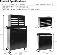 5-Drawer Rolling Tool Storage Cabinet W/ Detachable Top Tool Box Liner Universal Lockable Wheels, Adjustable Shelf 2
