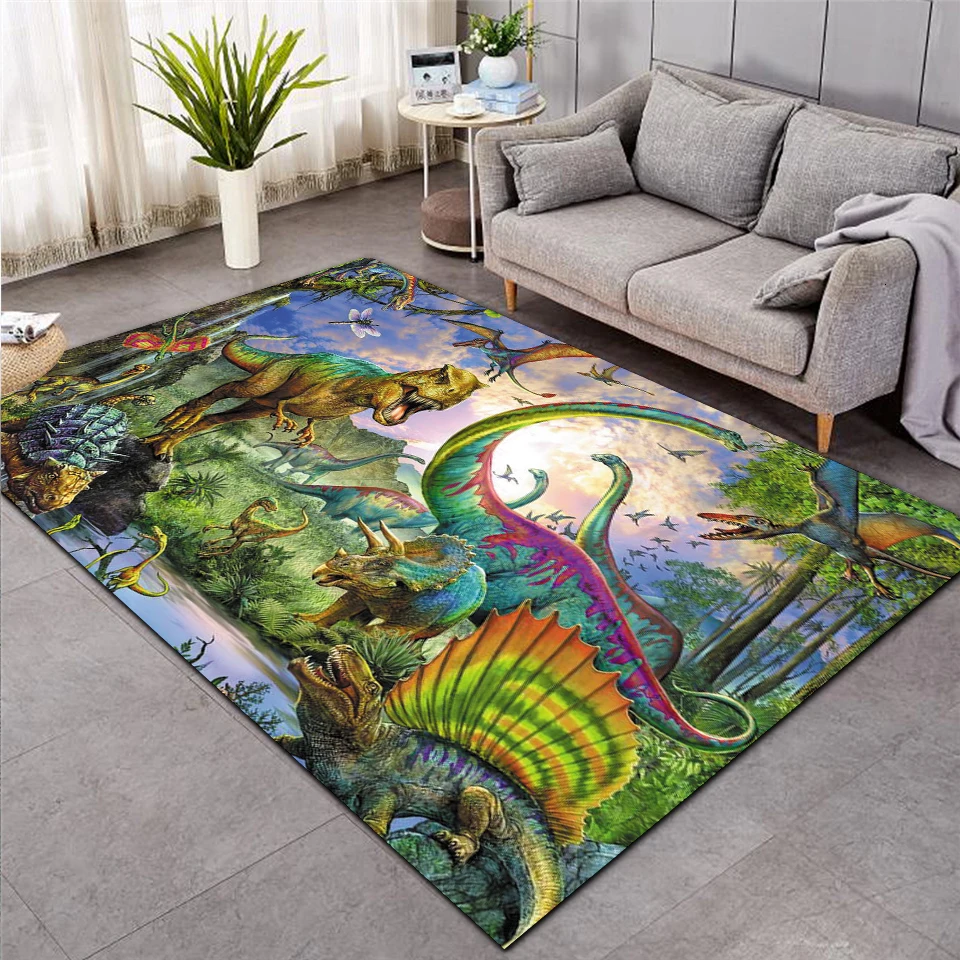 Children's Carpet Cartoon Dinosaur Jungle Green Soft Non Slip Indoor Carpet Small and Medium Size Rugs