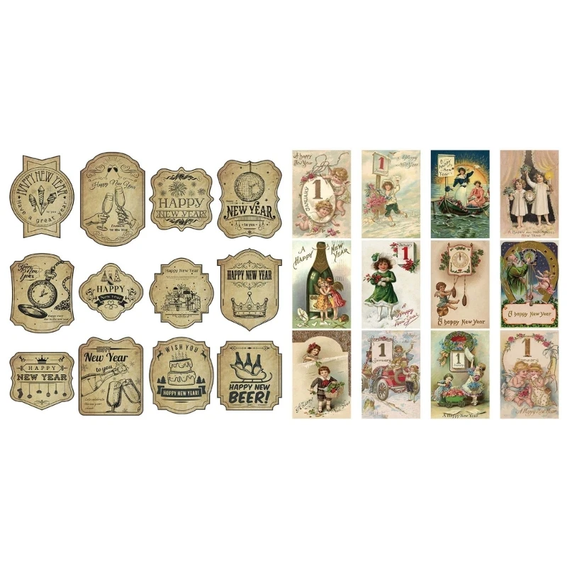 12Pcs Elegant Vintage Wine Bottle Sticker Labels for New Year Party Displays