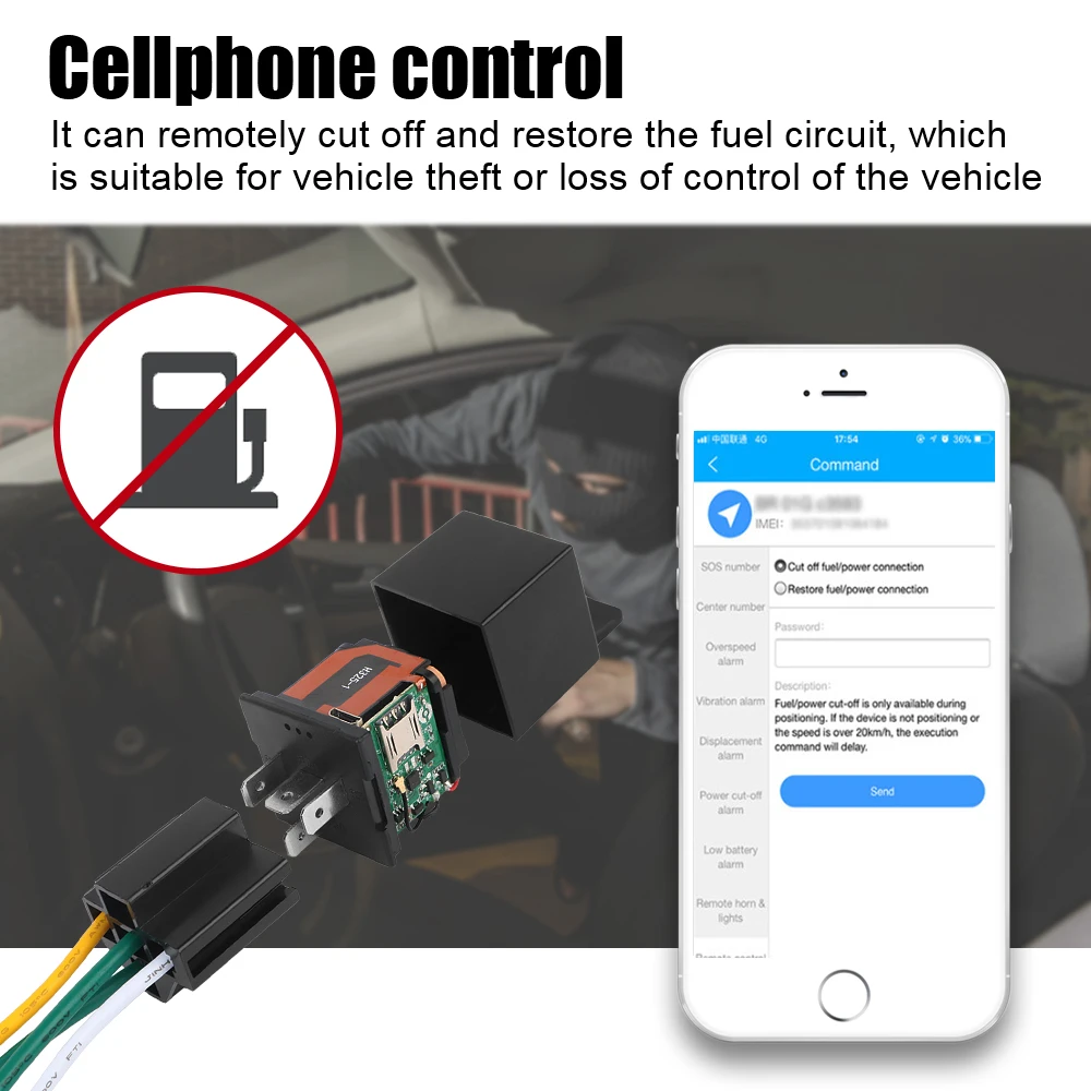 Car Relay Realtime GPS Locator for Car Truck Motorcycle Cut Off Fuel GSM GPS tracker 9-36V with Free Online Tracking APP