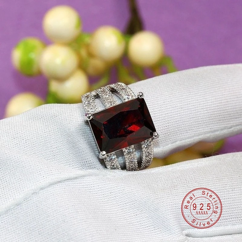 Red AAA Cubic Zircon Rings For Women Genuine 925 Stamp Silver Color Crystal Filled Luxury Hollow Out Ring Jewelry