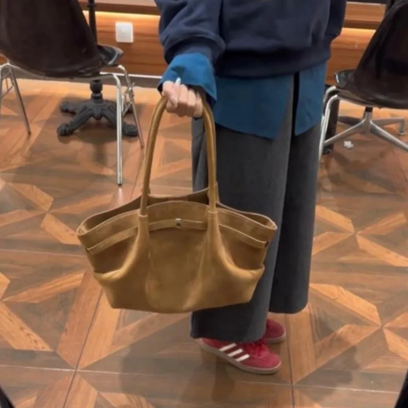 JIAERDI Retro Faux Suede Matte Tote Bag Women Ruffled Large Capacity Shoulder Bag Ladies Casual Premium Commute Handbag 2025 New