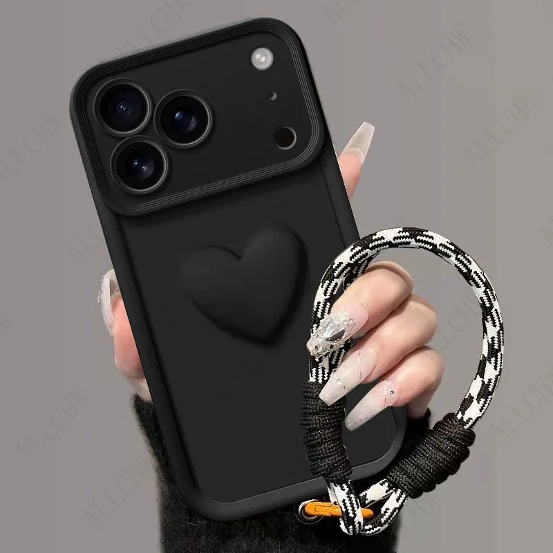 Shockproof Love Heart Silicone Phone Case with Hand Strap