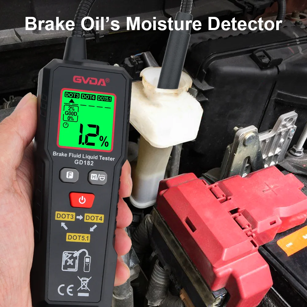 Brake Fluid Tester GVDA Brake Fluid Tester Digital Auto Brake Liquid Oil Tester Detector Tool For DOT3 DOT4 DOT5.1 Hydraulic Oil Moisture Analyzer