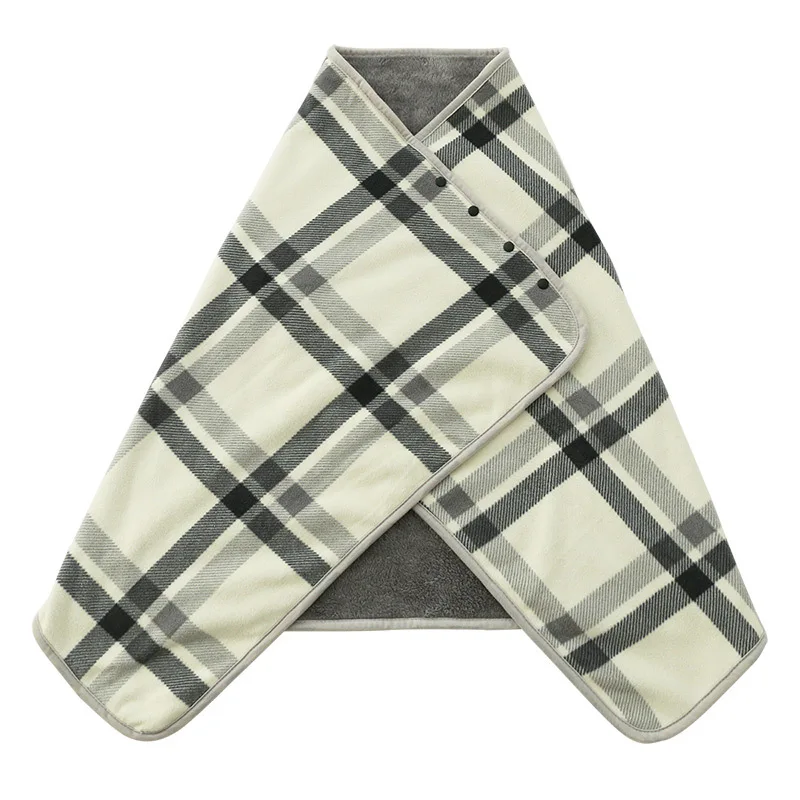 Thick Plaid Fleece Soft Throw Blanket with Buttons Warm Winter Wearable Adults Office Travel Home Shawl Farah Velvet Nap Cover hand knitted blanket