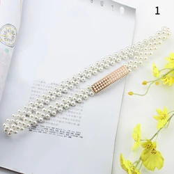 Pearl Beaded Rhinestone Thin Chain Belt Elastic Buckle Dress Waistband Elegant Dress Decorative Belt New Ladies Waistband