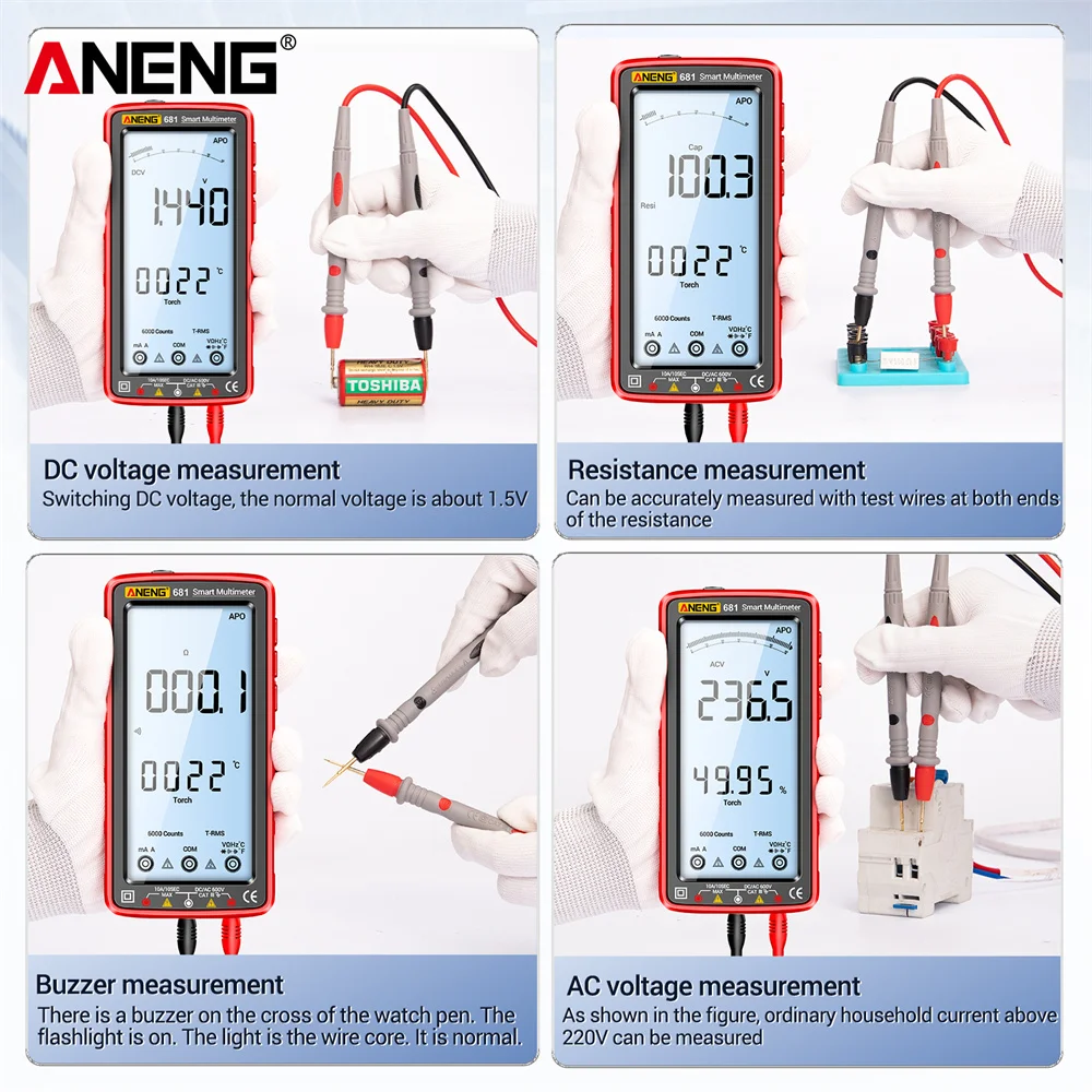 Digital Multimeter ANENG 681 Rechargable Professional Non-contact Voltage Tester AC/DC Voltage Meter LCD Screen Current Tester digital multimeter multimeter tester voltage detector tester voltage meter tester