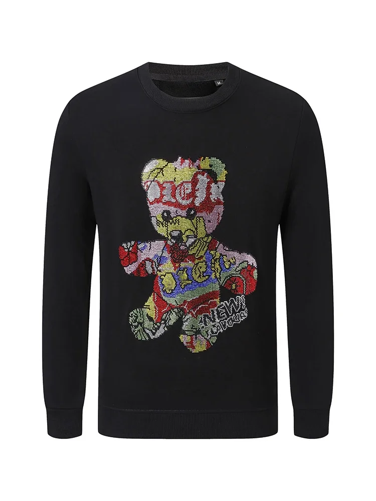 

New Fashion Luxury Brand Men's Hoodie Classic Pullover Bear Pattern Rhinestone High Quality Hoodie