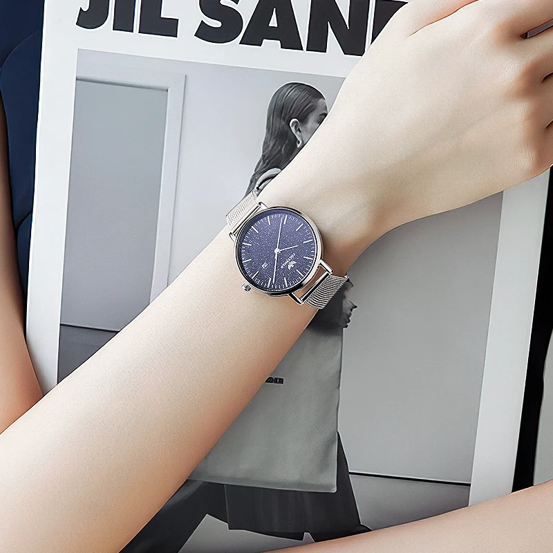 FOCEWALK New Womens Fashion Simple Watch Ladies Leisure Watch Steel Mesh Sports Wristwatches Women's Watch Bracelet